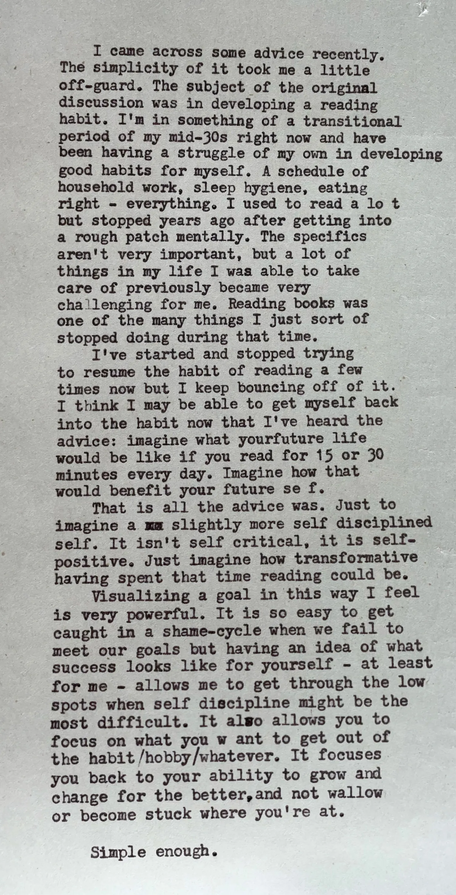 A panoramic photo of a message created by a typewriter on a sheet of newsprint