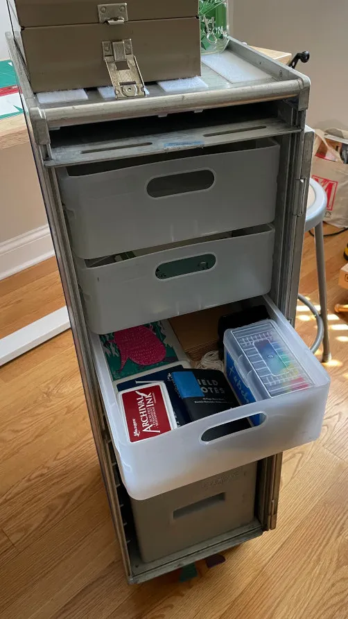 Picture of the airplane galley cart with the door open